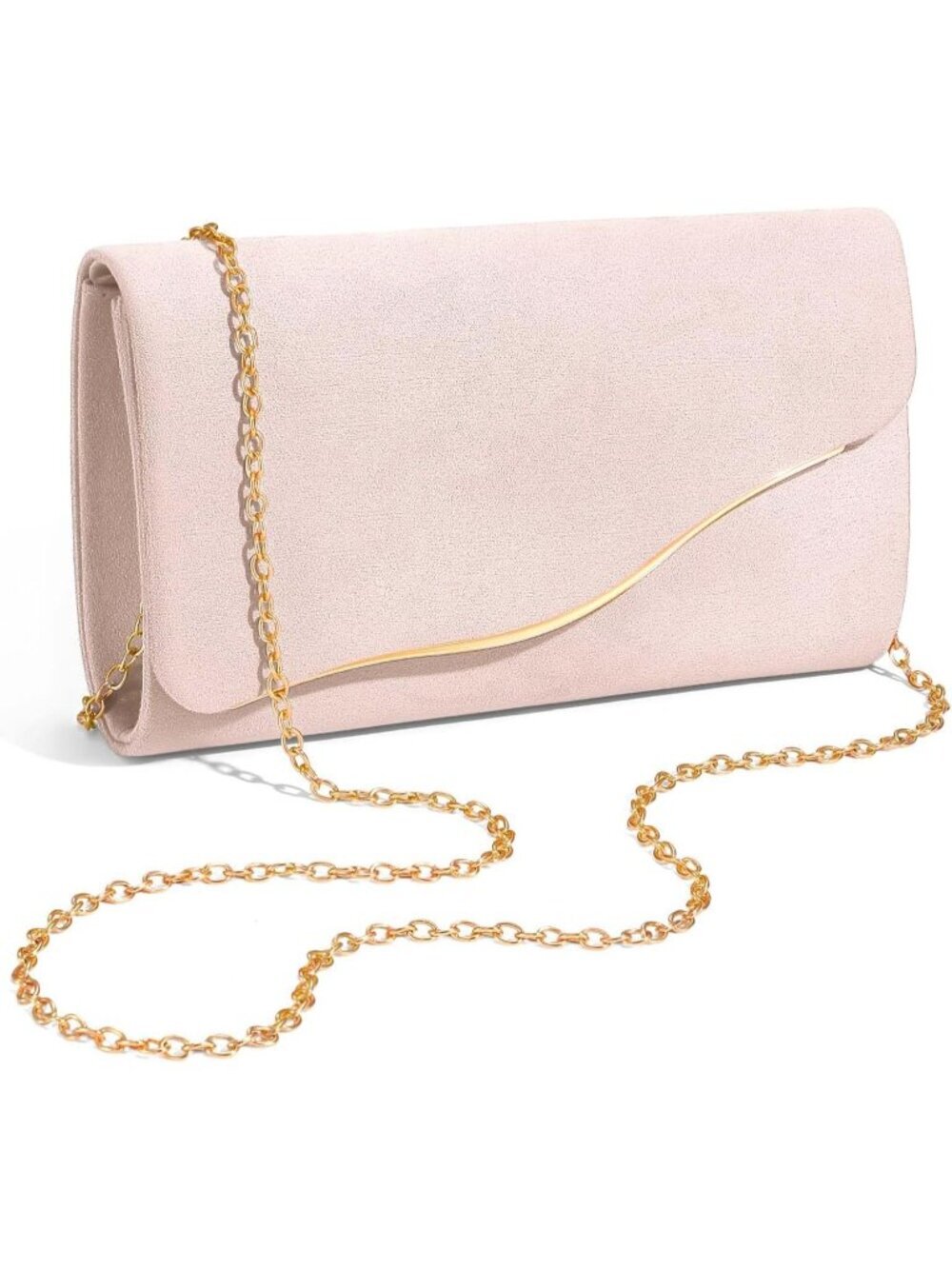 Women's Nude Formal Clutch Purse With Detachable Chain Strap Evening Bag